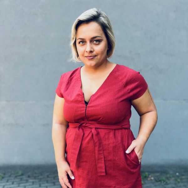 Smart Dress 10 Blood Orange – ľanové šaty so zipsom a opaskom – 1