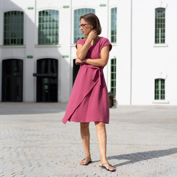 Smart Dress 05, zavinovacie šaty, slow fashion, Dusty Rose mušelín – 2
