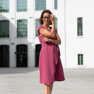 Smart Dress 05, zavinovacie šaty, slow fashion, Dusty Rose mušelín – 10