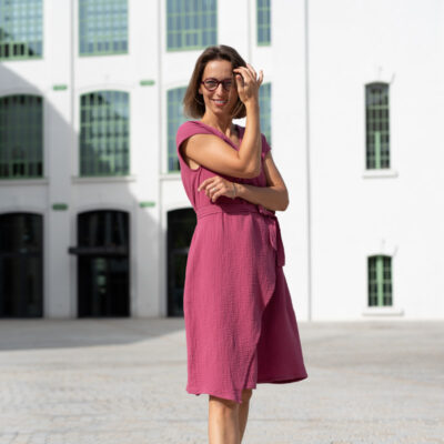 Smart Dress 05, zavinovacie šaty, slow fashion, Dusty Rose mušelín – 10