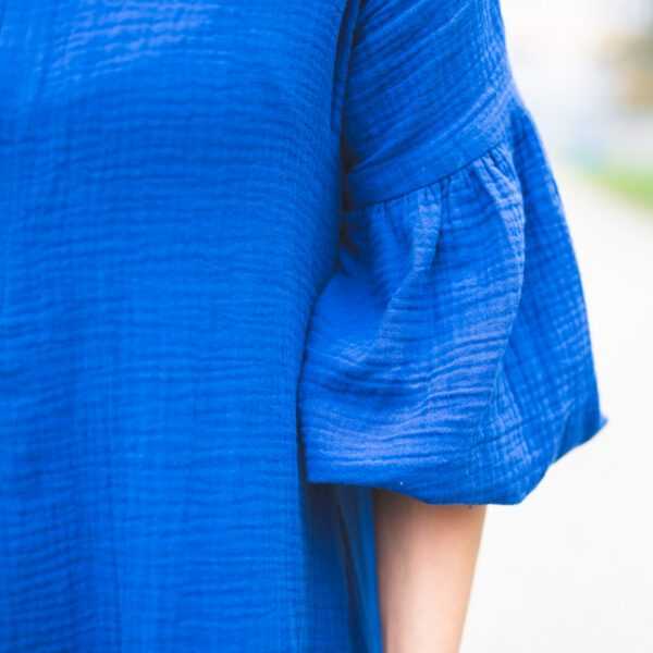 Sestrice Smart Dress 12 Cobalt, slow fashion, mušelín